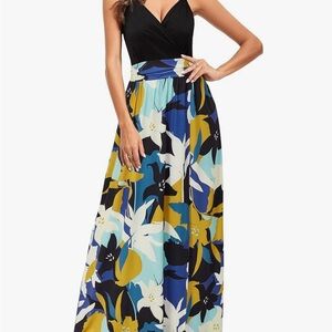 Floral Maxi Dress with Black Bodice